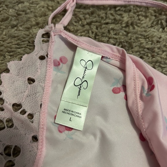 NWOT! RARE FIND! Jessica Simpson PINK Cherry 🍒 Tank Shorts Lace Pajama PJ SET - Picture 10 of 11